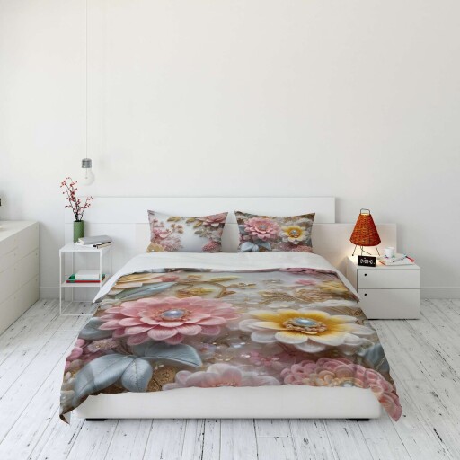 Lenjerie de pat dubla Super King (FR), 3 piese, L'essentiel Maison, FLW_DVT25-16, Multicolor