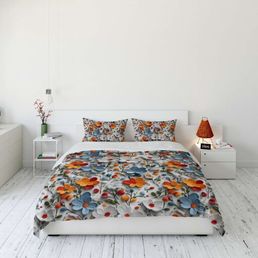 Lenjerie de pat dubla Super King (FR), 3 piese, L'essentiel Maison, FLW_DVT25-23, Multicolor
