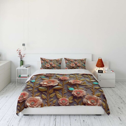 Lenjerie de pat dubla Super King (FR), 3 piese, L'essentiel Maison, FLW_DVT25-28, Multicolor