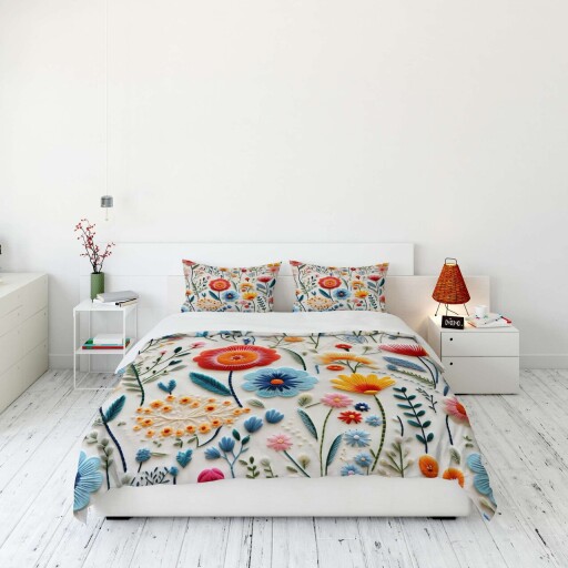 Lenjerie de pat dubla Super King (FR), 3 piese, L'essentiel Maison, FLW_DVT25-3, Multicolor