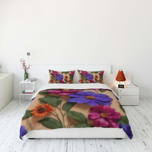 Lenjerie de pat dubla Super King (FR), 3 piese, L'essentiel Maison, FLW_DVT25-31, Multicolor