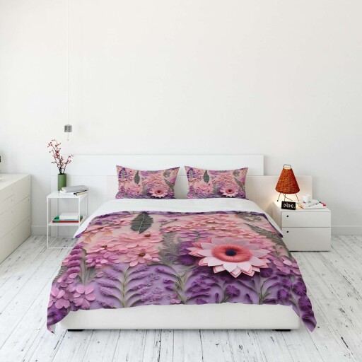 Lenjerie de pat dubla Super King (FR), 3 piese, L'essentiel Maison, FLW_DVT25-32, Multicolor