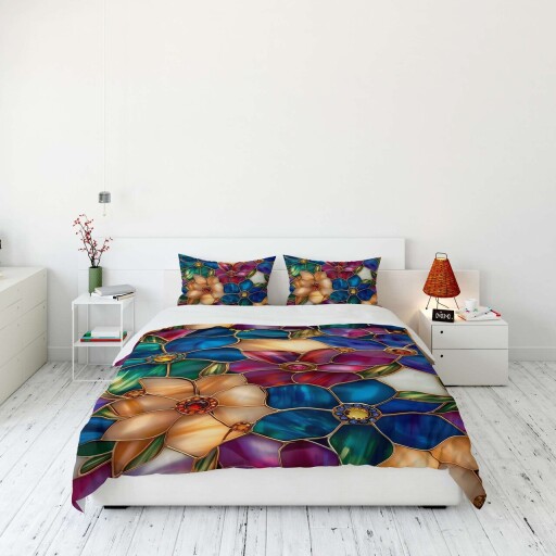 Lenjerie de pat dubla Super King (FR), 3 piese, L'essentiel Maison, FLW_DVT25-33, Multicolor