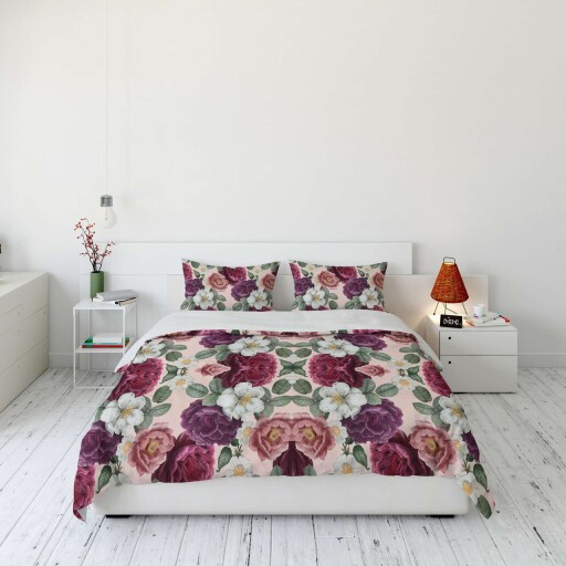 Lenjerie de pat dubla Super King (FR), 3 piese, L'essentiel Maison, FLW_DVT25-8, Multicolor