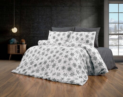 Lenjerie de pat dubla Super King (FR), 3 piese, L'essentiel Maison, Chr-Coverset-3, Alb/Gri