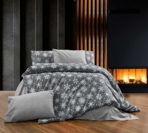 Lenjerie de pat dubla Super King (FR), 3 piese, L'essentiel Maison, Chr-Coverset-5, Alb/Gri