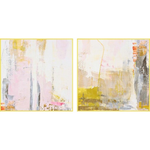 Tablouri cu ramă/pe pânză 2 buc. imprimate/cu elemente pictate manual 41,5x41,5 cm New Age Yellow – Malerifabrikken