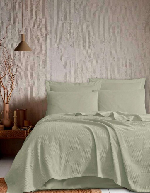Cuvertura pique dubla King (EU) (FR), L'essentiel Maison, Tonne, Verde deschis