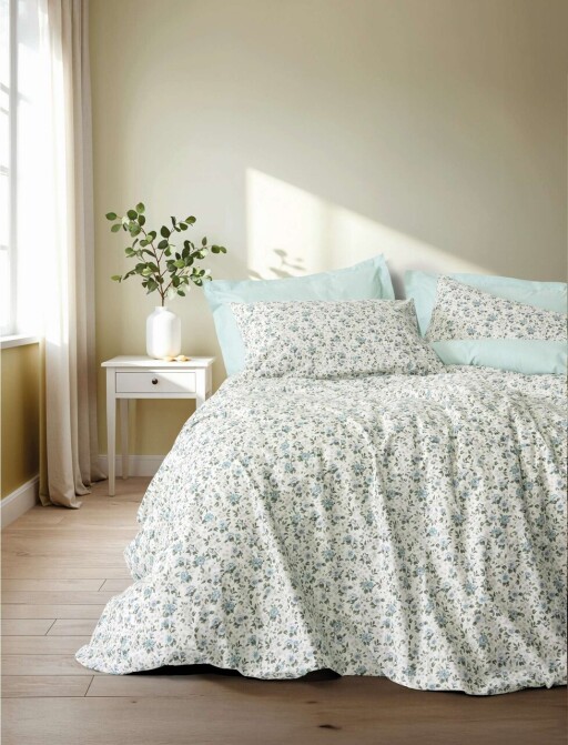 Lenjerie de pat dubla Super King (FR), L'essentiel Maison, Nola, Verde menta