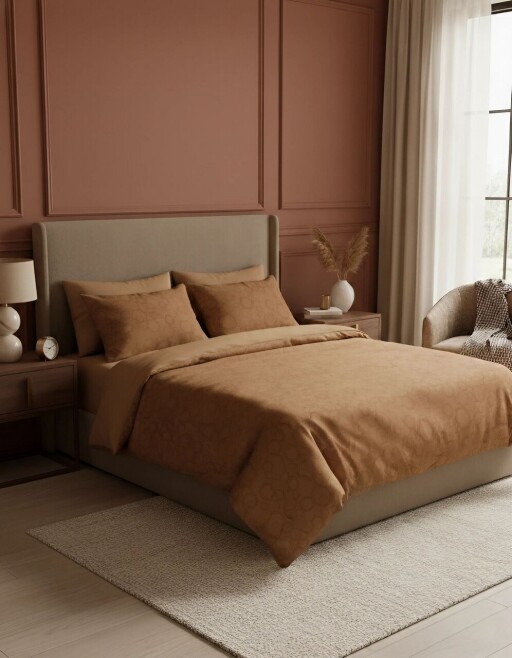 Lenjerie de pat dubla King (FR), L'essentiel Maison, Dawn Kombin, Cupru/Negru