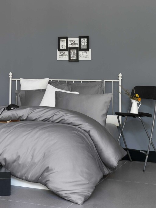 Cearceaf de pat cu elastic Satin Single XL (DE), L'essentiel Maison, De Dark Grey, Gri inchis