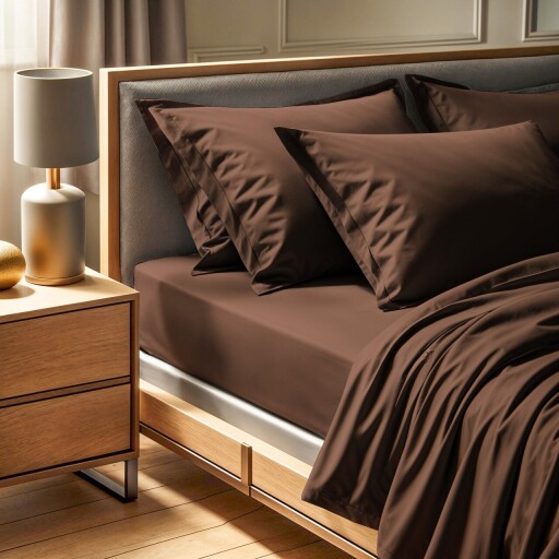 Cearceaf de pat Ranforce Single, L'essentiel Maison, Tonne Brune, Maro inchis