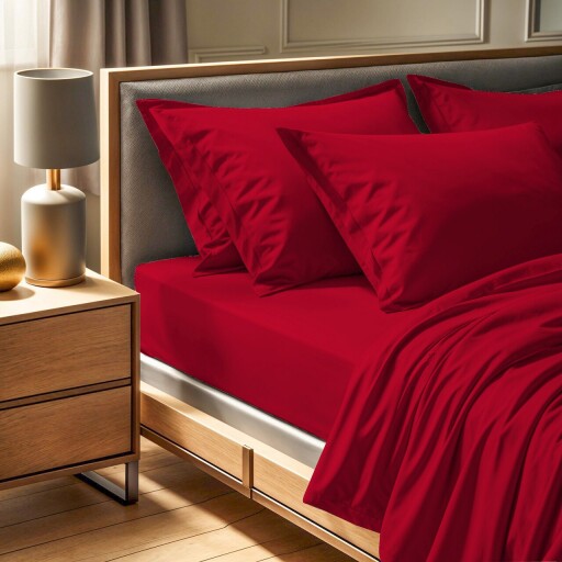Cearceaf de pat Ranforce King, L'essentiel Maison, Tonne Rosse, Rosu claret