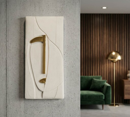 Decoratiune de perete, Mauro Ferretti, Nairobi, 23.5x6.5x49.5 cm, ceramica, alb/auriu
