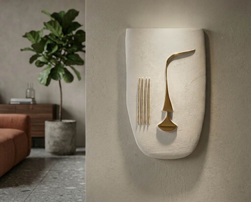 Decoratiune de perete, Mauro Ferretti, Mumbasa, 26x6.5x39.5 cm, ceramica, alb/auriu