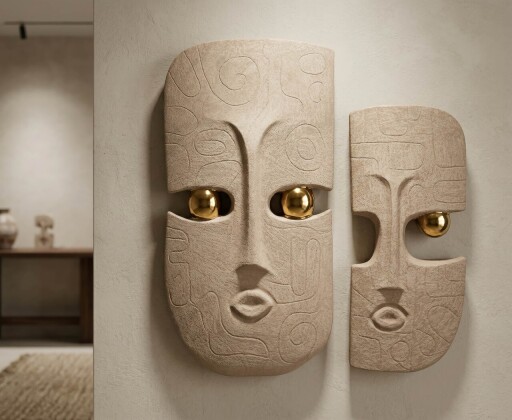 Set 2 decoratiuni de perete, Mauro Ferretti, Dakar, 20x6x40 cm, ceramica, maro/auriu