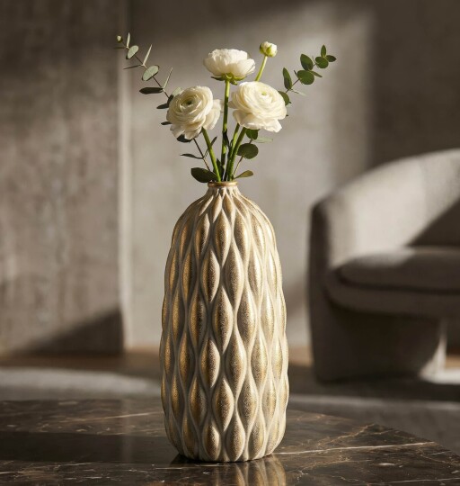 Vaza decorativa, Mauro Ferretti, Pepitas, 22x44 cm, ceramica, gri/auriu