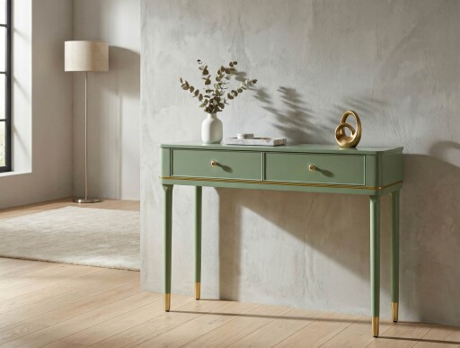 Consola, Mauro Ferretti, Camille, 101x37x78 cm, lemn de pin, verde/auriu
