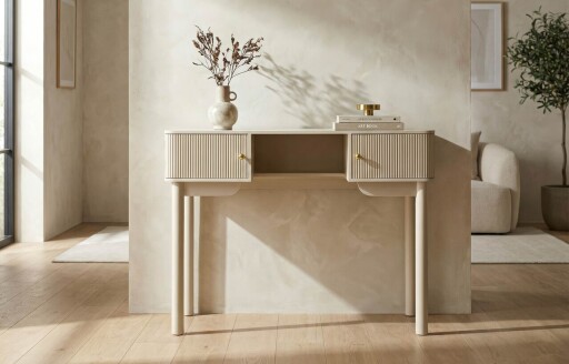 Masa de toaleta / masuta dressing, Mauro Ferretti, Shy, 110x40x80 cm, lemn de pin, alb/auriu