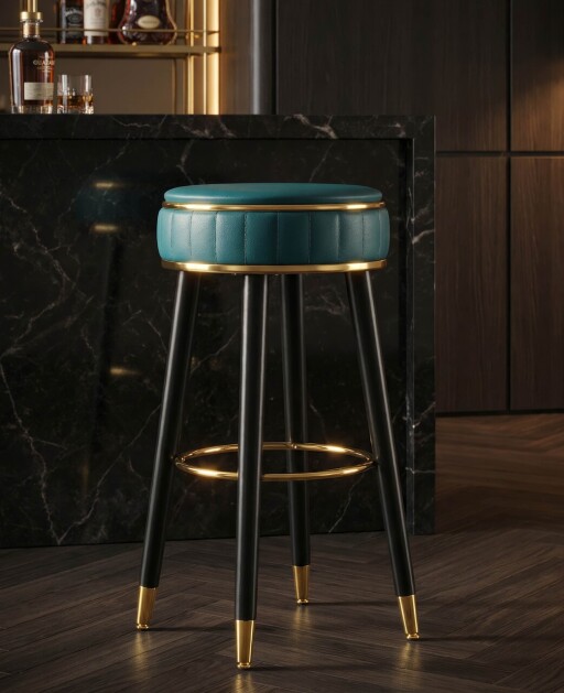 Scaun de bar, Mauro Ferretti, London, 38x75 cm, lemn de pin/piele ecologica, verde/negru/auriu