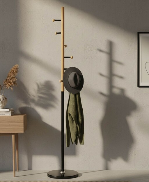 Cuier, Mauro Ferretti, Hang Step, 37x172 cm, metal/lemn de fag/marmura, negru/maro