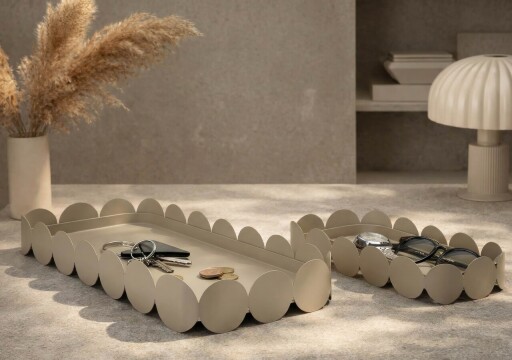 Set 2 tavi decorative, Mauro Ferretti, Saturn, 40x16.5x4.5 cm, metal, gri dove