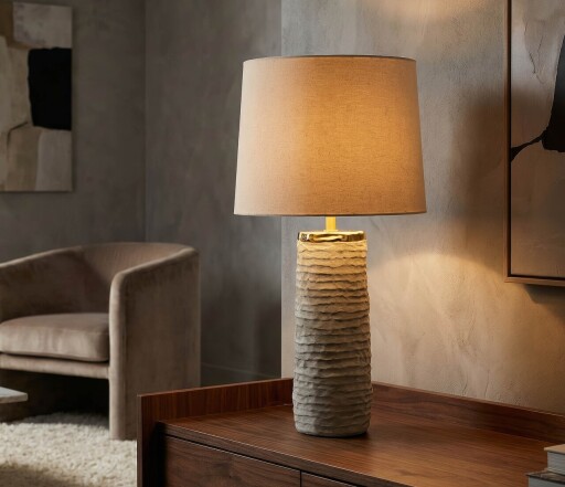 Lampa de masa, Mauro Ferretti, Lima, 1 x E27, 40W, 37x73 cm, ceramica, gri/auriu