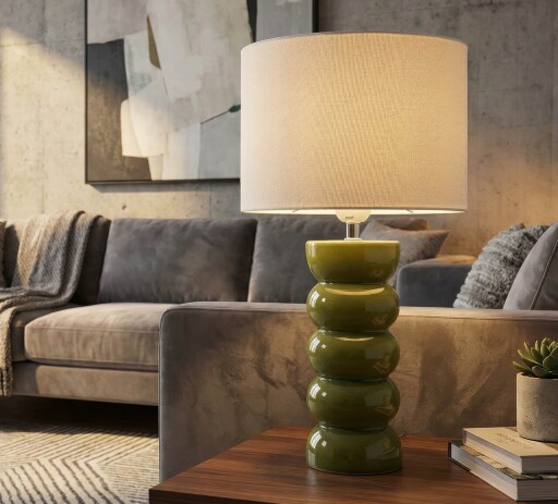 Lampa de masa, Mauro Ferretti, Torr, 1 x E27, 40W, 25x46 cm, ceramica, verde/alb