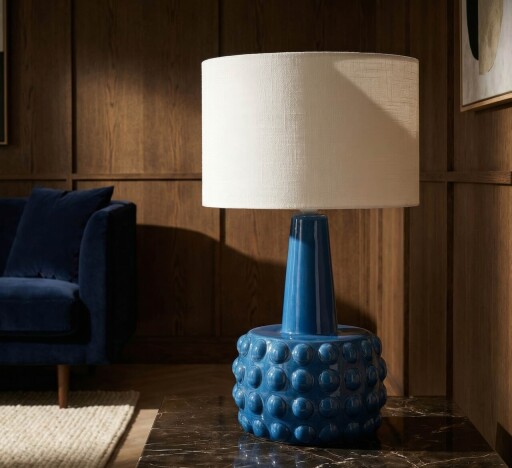 Lampa de masa, Mauro Ferretti, Gress, 1 x E27, 40W, 30x51.5 cm, ceramica, albastru/alb