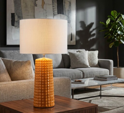 Lampa de masa, Mauro Ferretti, Gliss, 1 x E27, 40W, 30x52 cm, ceramica, galben mustar/alb