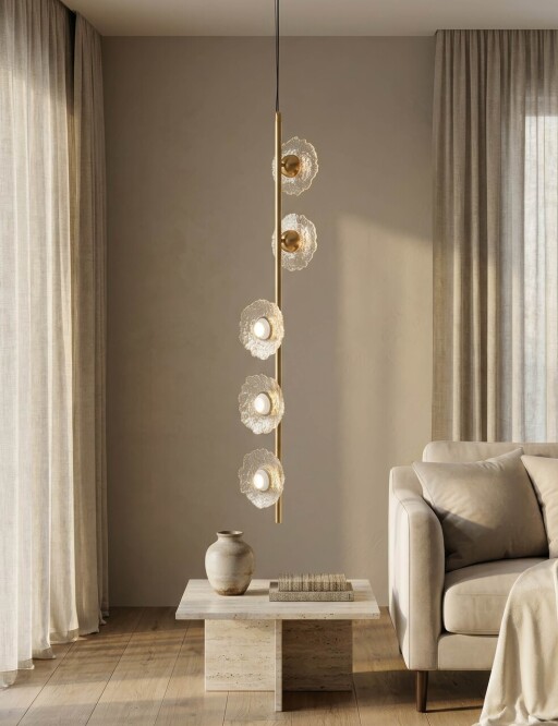 Candelabru, Mauro Ferretti, Emily Vertical, 5 x E27, 40W, 15x16x110 cm, fier/sticla, auriu/transparent