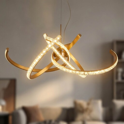 Candelabru, Mauro Ferretti, Celtic, banda LED integrata, 65W, 3000K / 4000K / 6000K, 62x120 cm, aluminiu/fier, auriu/alb
