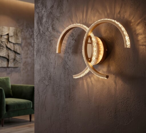 Aplica de perete, Mauro Ferretti, Double C, banda LED integrata, 65W, 3000K / 4000K / 6000K, 41x8.5x24 cm, aluminiu/fier, auriu/alb