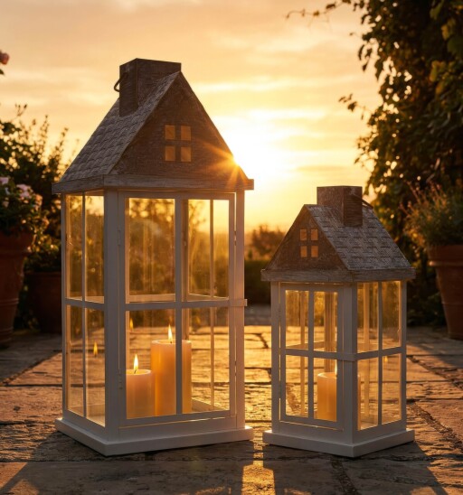 Set 2 felinare, Mauro Ferretti, Home, 24.5x24.5x55 cm, lemn/sticla temperata, alb/gri