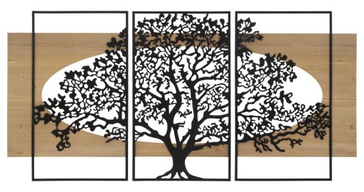 Set 3 decoratiuni de perete, Mauro Ferretti, Tree, 176x90 cm, fier/MDF, negru, maro