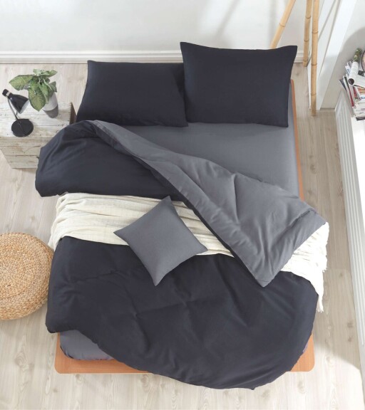 Lenjerie de pat dubla Super King (FR), 3 piese, L'essentiel Maison, Mix, Negru / Fume