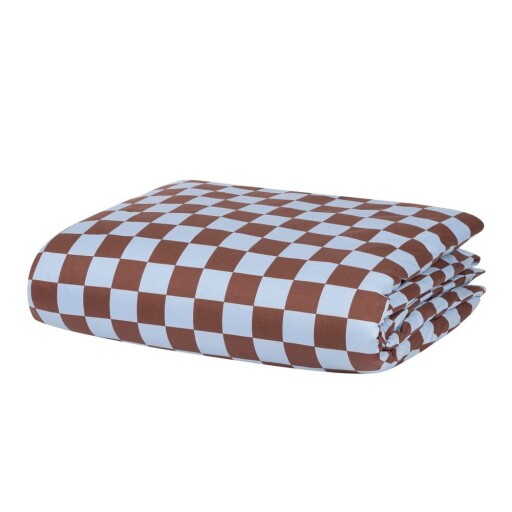 Husă de pilotă albastru-deschis/maro din bumbac satinat pentru pat de o persoană 140x200 cm Plu – noo.ma