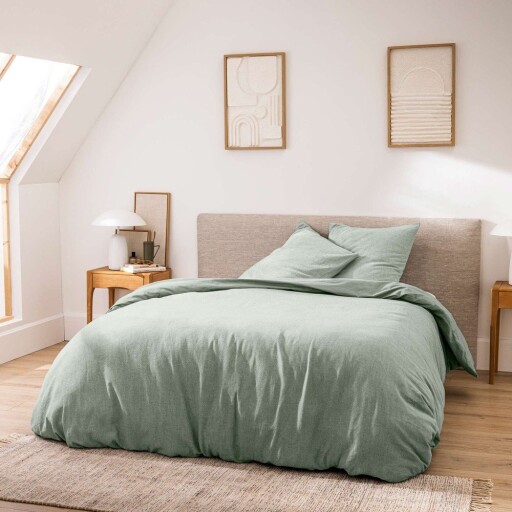 Lenjerie de pat verde din bumbac pentru pat dublu/extinsă cu 3 piese 240x220 cm Meline – douceur d'intérieur