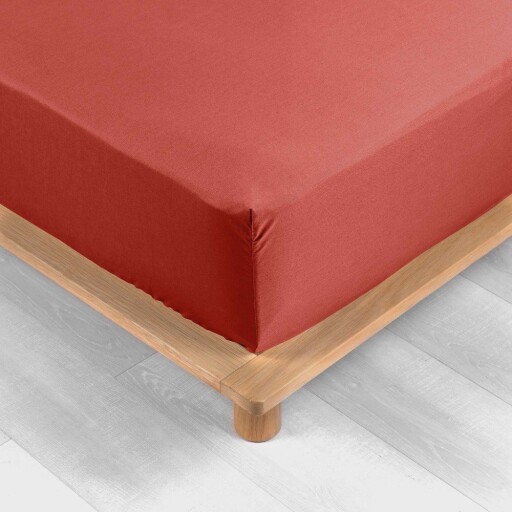 Cearceaf cărămiziu din bumbac percal cu elastic 140x190 cm Percaline – douceur d'intérieur