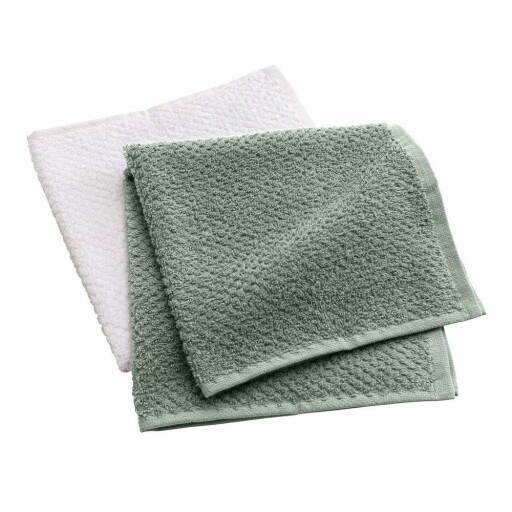Prosoape albe/verzi 2 buc. din bumbac din frotir 50x50 cm Gourmet – douceur d'intérieur