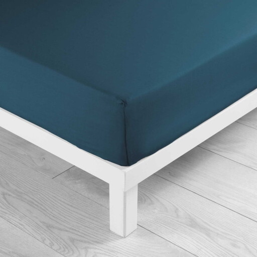 Cearceaf petrol din bumbac cu elastic 90x190 cm Lina – douceur d'intérieur