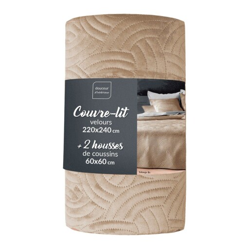 Set cuvertură și față de pernă bej din catifea 220x240 cm Solange – douceur d'intérieur