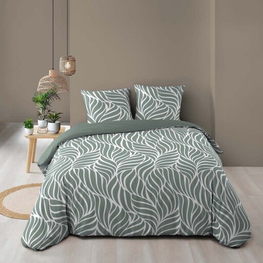 Lenjerie de pat verde din bumbac pentru pat dublu/extinsă cu 3 piese 240x220 cm Morgane – douceur d'intérieur