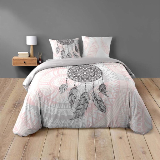 Lenjerie de pat albă/roz din bumbac pentru pat dublu/extinsă cu 3 piese 240x220 cm Namaste – douceur d'intérieur