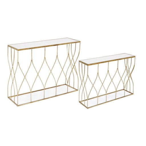 Mese consolă aurii 2 buc. cu blat din sticlă 33x104 cm Elenor – Bizzotto