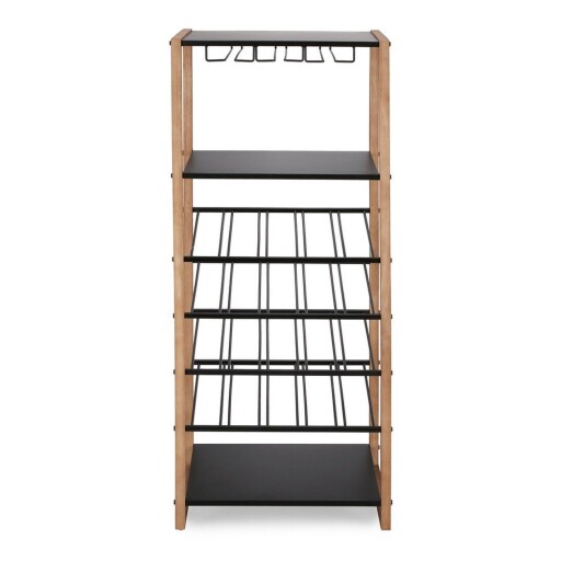 Dulap vinotecă negru/în culoare naturală din metal număr de sticle 20, 50x122x35 cm Isaac – Yes Everyday