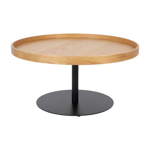 Măsuță de cafea în culoare naturală rotundă cu blat cu aspect de lemn de stejar ø 70 cm Yuri L – White Label