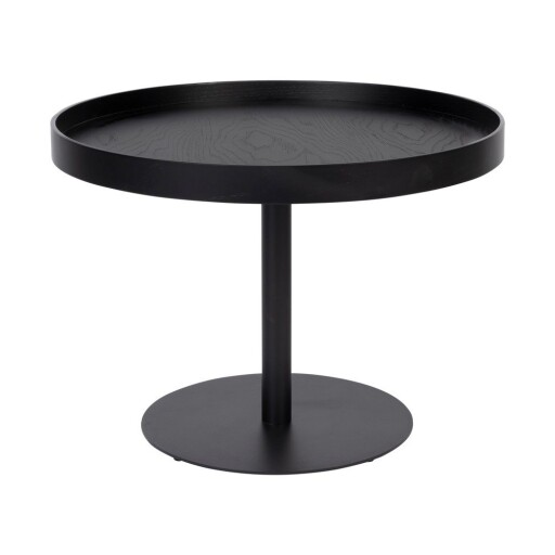 Măsuță de cafea neagră rotundă cu blat cu aspect de lemn de stejar ø 56 cm Yuri M – White Label