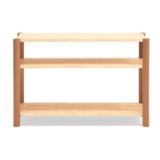 Etajeră cărămizie/în culoare naturală deschisă cu aspect de lemn de stejar 126x84x43 cm Bona – Teulat