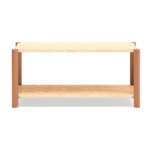 Etajeră cărămizie/în culoare naturală deschisă cu aspect de lemn de stejar 126x59x43 cm Bona – Teulat